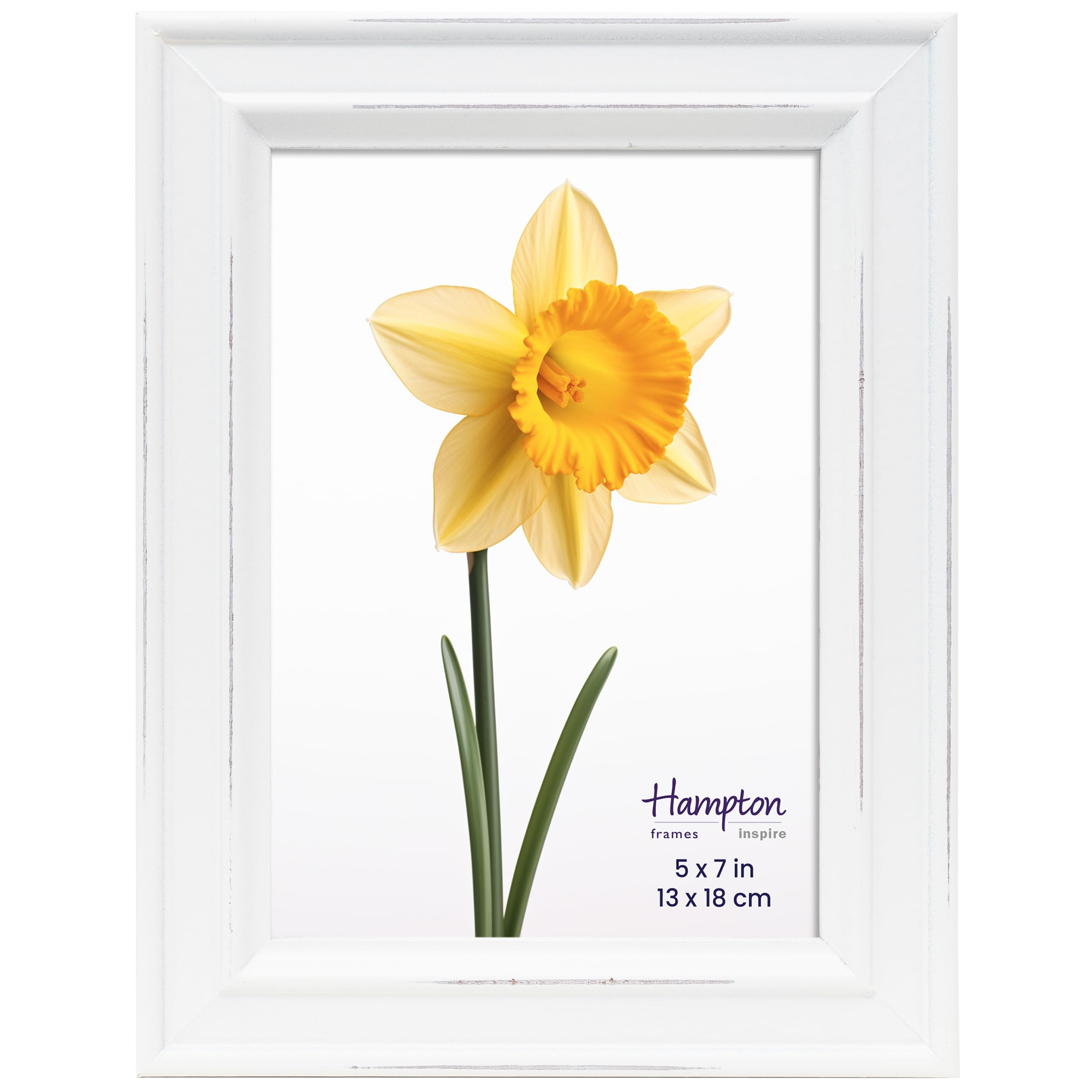 inspire by Hampton Frames | PALOMA Picture Photo Frame | 5x7 Inch (13x18cm), White, Glass | Modern Design, Tabletop or Wall Mount | Display Photos with Elegant Style