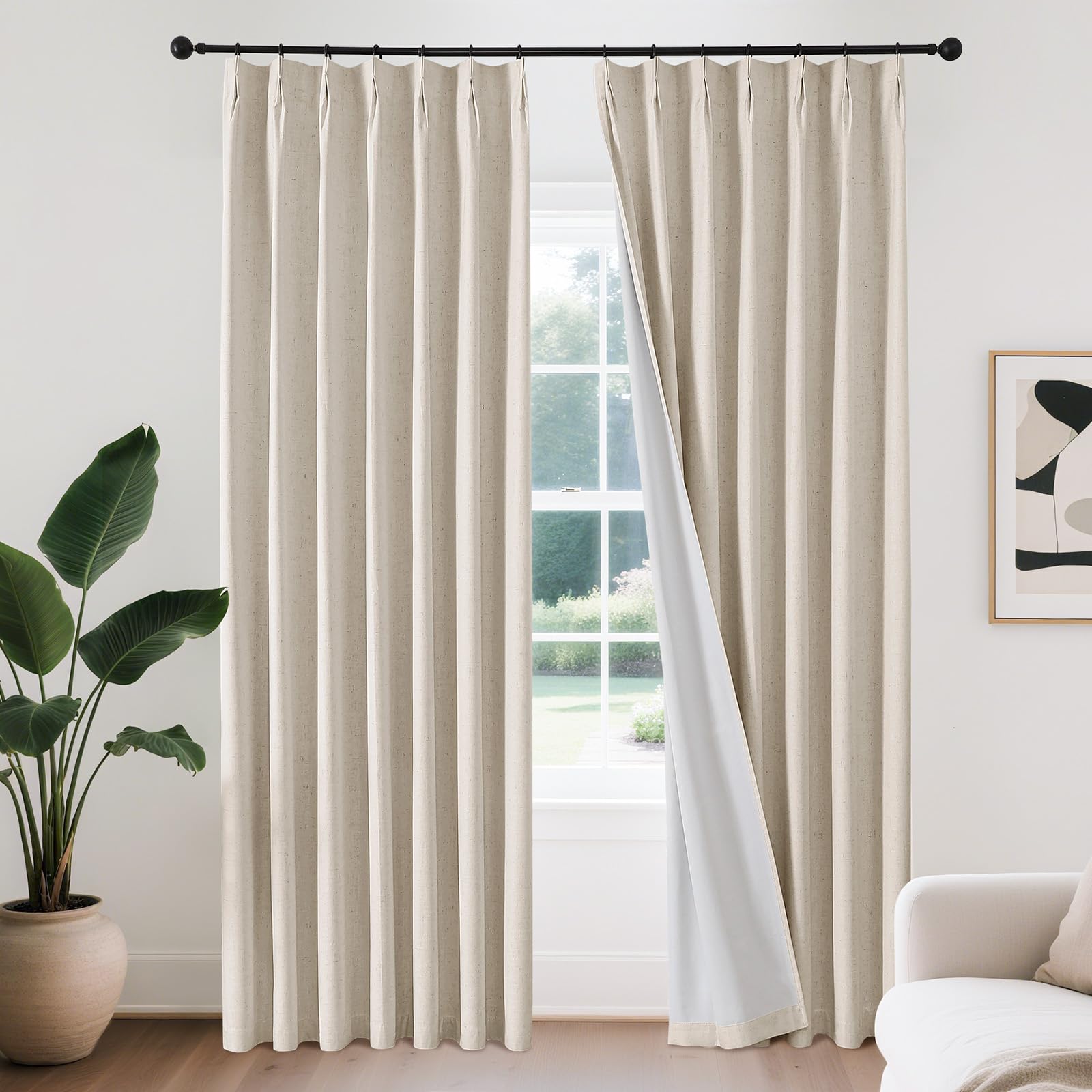 Joydeco Pinch Pleated Linen Curtains for Living Room, 100% Blackout Darkening Curtains 72 inches Length 2 Panel Thermal Insulated Pinch Pleat Drapes(Ecru,40'' Wx72'' L) Image Joydeco Pinch Pleated Linen Curtains for Living Room, 100% Blackout Darkening Curtains 72 inches Length 2 Panel Thermal Insulated Pinch Pleat Drapes(Ecru,40'' Wx72'' L) Image