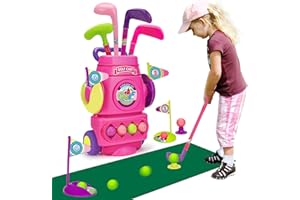 AUGTOY Toddler Golf Set- Upgraded Kids Golf Clubs with 4 Balls, 2 Practice Holes and 1 Putting Mat, Indoor & Outdoor Sport Toys for Toddlers 2 3 4 5+ Years Old Educational Mini Golf Play Set Easter Gifts
