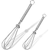 Anaeat Mini Wire Whisks, Set of 2 Portable Stainless Steel Kitchen Tiny Whisk & Egg Beater with Thick Wire - Sturdy Small Mix