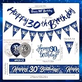 Yontree 30th Birthday Decorations Navy Blue Silver Banner Bunting Cake Topper view 2