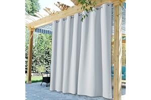 StangH Outdoor Patio Curtains White Waterproof 100 x 84 inches Grommet Sliding Door Drapes Thermal Insulated Blackout for Pergola/Gazebo, Greyish White, W100 x L84 inch, 1 Panel