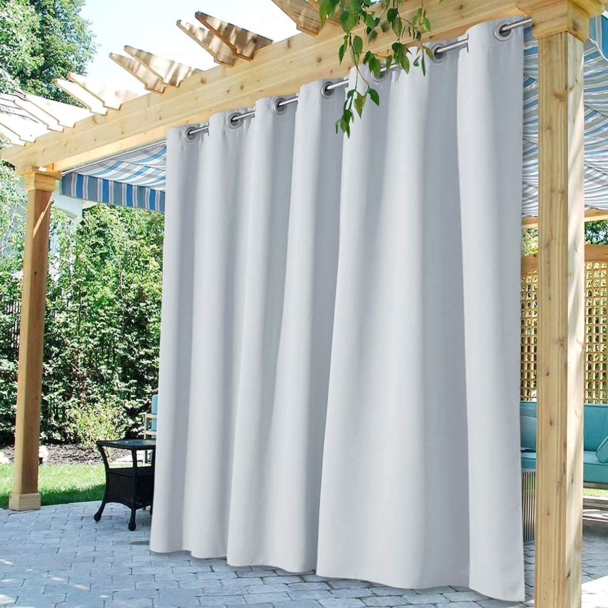 StangH Outdoor Curtains Waterproof - Thick Fabric Outdoor Light Blocking Shades Extra Wide Heavy Duty Thermal Insulated Panel Drapery for Patio/Balcony/Pavilion, Greyish White, W100 x L95, 1 Panel