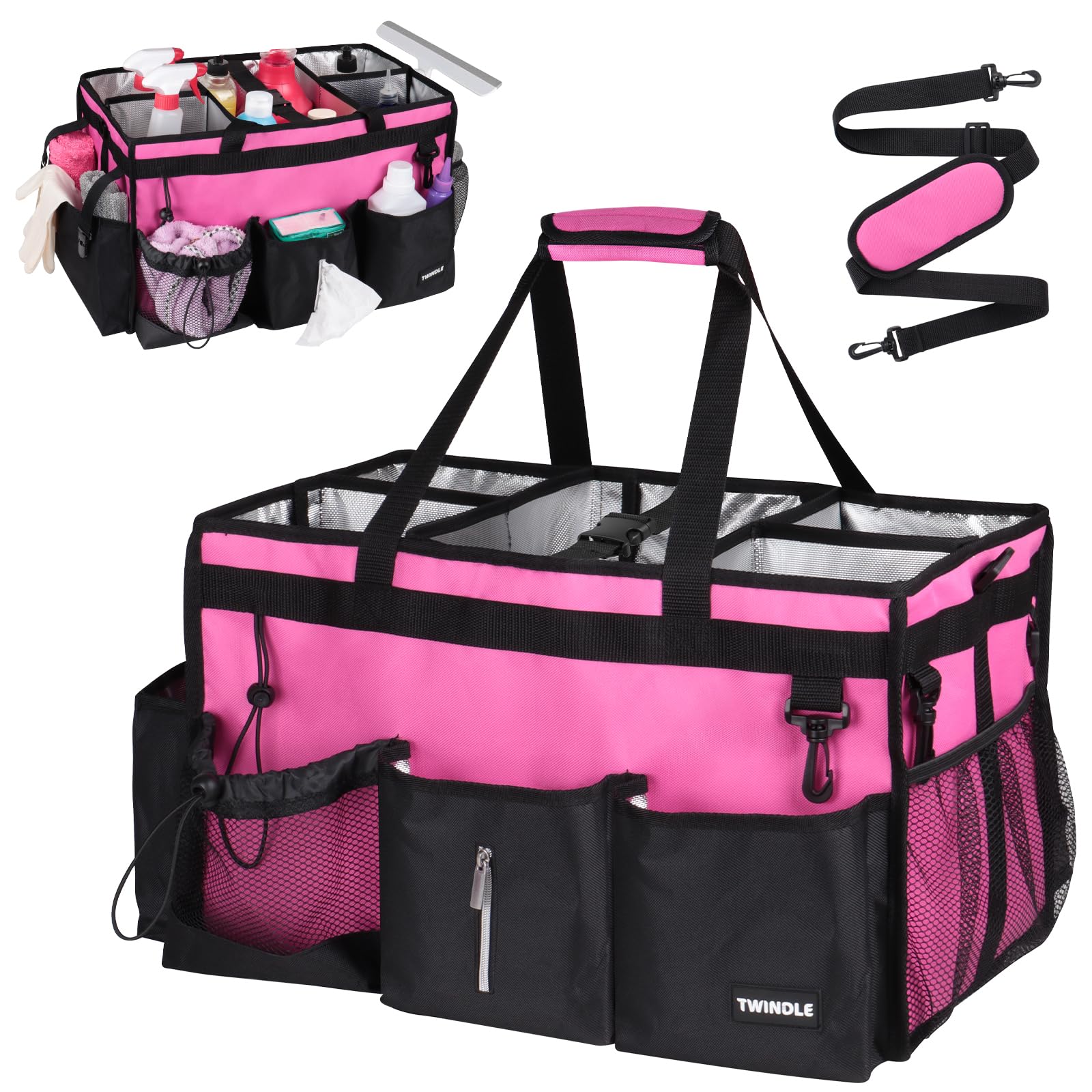 Photo 1 of Extra-Large Cleaning Caddy With Detachable Divider,Cleaning Caddy For Cleaning Supplies,19.69" X 11.42" X 11.42" Large Cleaning Supply Caddy With Adjustable Shoulder Strap & Waist Belt For Cleaners