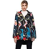 Woitury Womens Long Raincoat Waterproof Windbreaker Floral Print Softshell Trench Coat