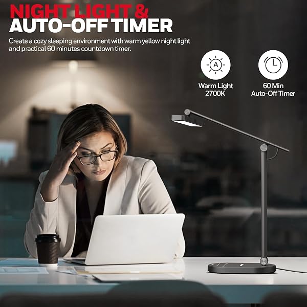 HONEYWELL DESK LAMP FOR HOME OFFICE, H4 SUNTURALUX™ EYE-CARING LED DESK LIGHT, 700LM DIMMABLE DESK LAMP WITH TIMER, ADJUSTABLE DESK READING LIGHT, TOUCH AUTO DIMMING TABLE LAMP FOR STUDY, BEDROOM