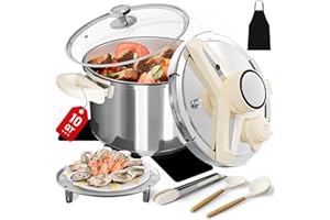 Abijan Stainless Steel Pressure Cooker 9.5 QT, 10PCS Cooking Pressure Cooker with Glass Lid & Steamer Rac, 3 PSl Settings, On
