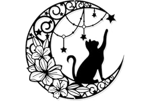 NBEADS Cat Metal Wall Art Decor, 11.8" Moon and Cat Black Wall Hanging Decor Silhouette Wall Art for Home Bedroom Living Room Bathroom Kitchen Office Garden Hotel Wall Decoration