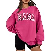 ELDPS Mama Sweatshirts for Women Embroidered Mama Shirt Oversized Mom Crewneck Pullover Hoodies Long Sleeve
