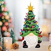 Lighted Christmas Gnomes Decorations, 8 Inch Faceless Old Man Ceramic Christmas Tree, Small Mini Prelit Xmas Holiday Decor, with 46 Colored Lights, for Tabletop Home Room Table Fireplace Office