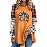 Pumpkin Shirts Women Fall T-Shirts Cute Halloween Autumn Graphic Tees Thanksgiving Tops (Orange2,4XL)