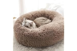 Geizire Cat Beds for Indoor Cats/Dog Beds for Small Dogs, Washable Donut Calming Round Cat Bed, Soft Fluffy Warm and Cozy Anti Anxiety Cuddler Cat Bed, Joint-Relief Cat Bed (Medium, Brown)