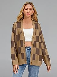 LILLUSORY Women's Checkered Cashmere Fall Cardigan