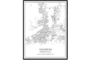 TANOKCRS Valencia Venezuela Map Wall Art Canvas Print Poster Artwork Unframed Modern Black and White Map Souvenir Gift Home Decor