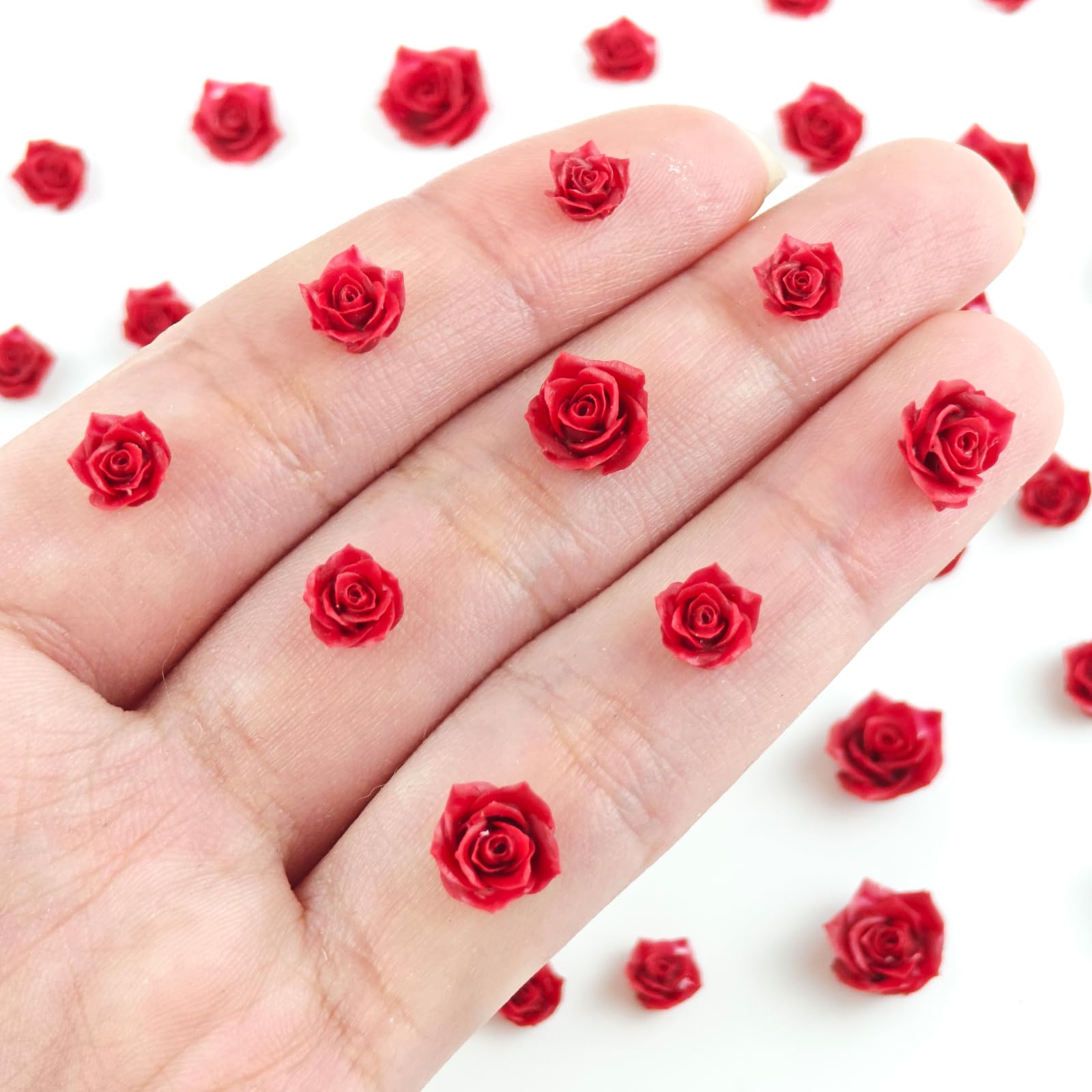 Photo 1 of 200 Pieces Tiny Red Rose Decor for Dollhouse Mini Resin Decor for Crafts Tiny Things for Fairy Garden Micro Landscaping Decoration