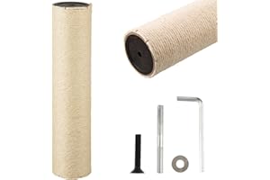 FOBSME Cat Scratching Post Replacement 15.75x3.54 Inch Cat Tree Scratch Post Replacement Natural Sisal Pole Cat Scratching Post Refill Pole Part with M8 Screws for Kitten Tree Tower Cat Furniture Accessories