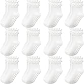 Aroveea Baby Toddler Girls Socks Grip Ruffle Non Slip Girls Cotton 12 Pack Socks for Kids Cute Ankle 6M-7Years