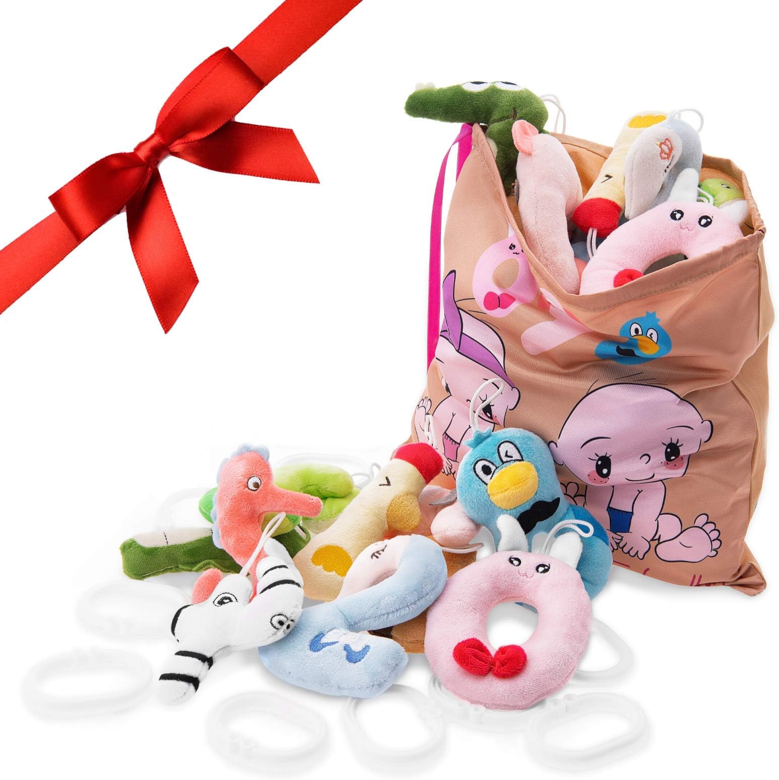 KLASSMIX Plush Montessori Toys for Toddlers - Set of Numbers & Storage Bag - Travel Stroller Toys - Carseat Toys for Infants - Montessori Toys for Toddlers
