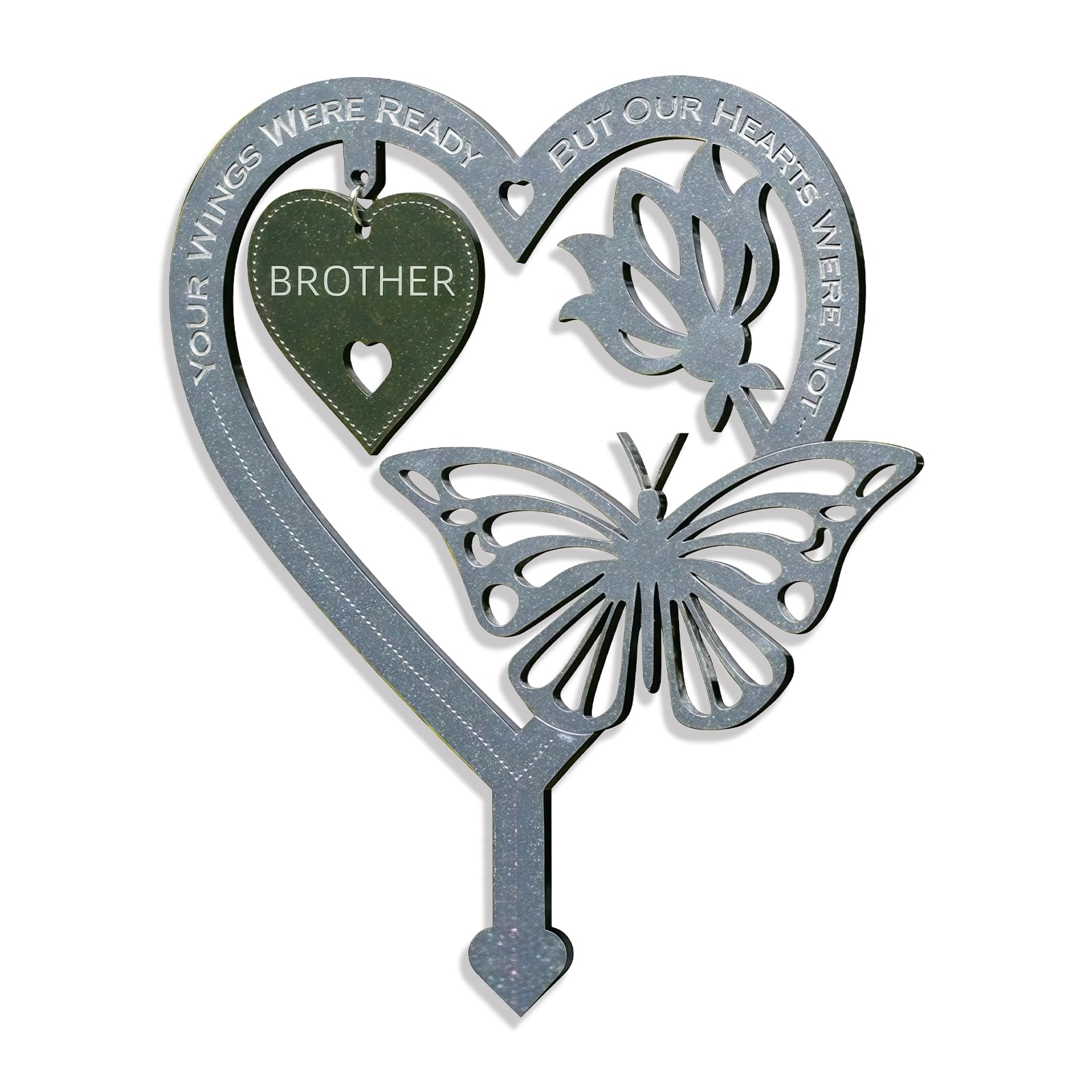 Garden Memorial Plaque for Brother Garden Stakes Grave Markers Cemetery Weatherproof Inserted Yard Sign Heart Shaped With Butterfly Flower Ornament Memorial Plaques and Garden Signs Present