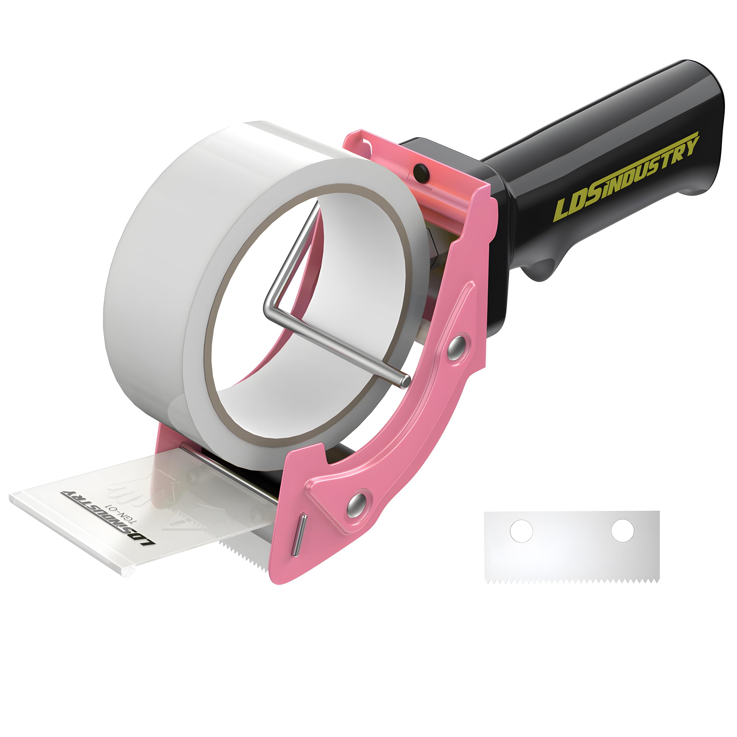LDS Industry Rapid-Replace Packing Tape Dispenser Gun with Tape and Extra Blade, 2IN(50mm) Lightweight Ergonomic Industrial Handheld Heavy Duty Tape Cutter for Carton, Packaging and Box Sealing, Pink
