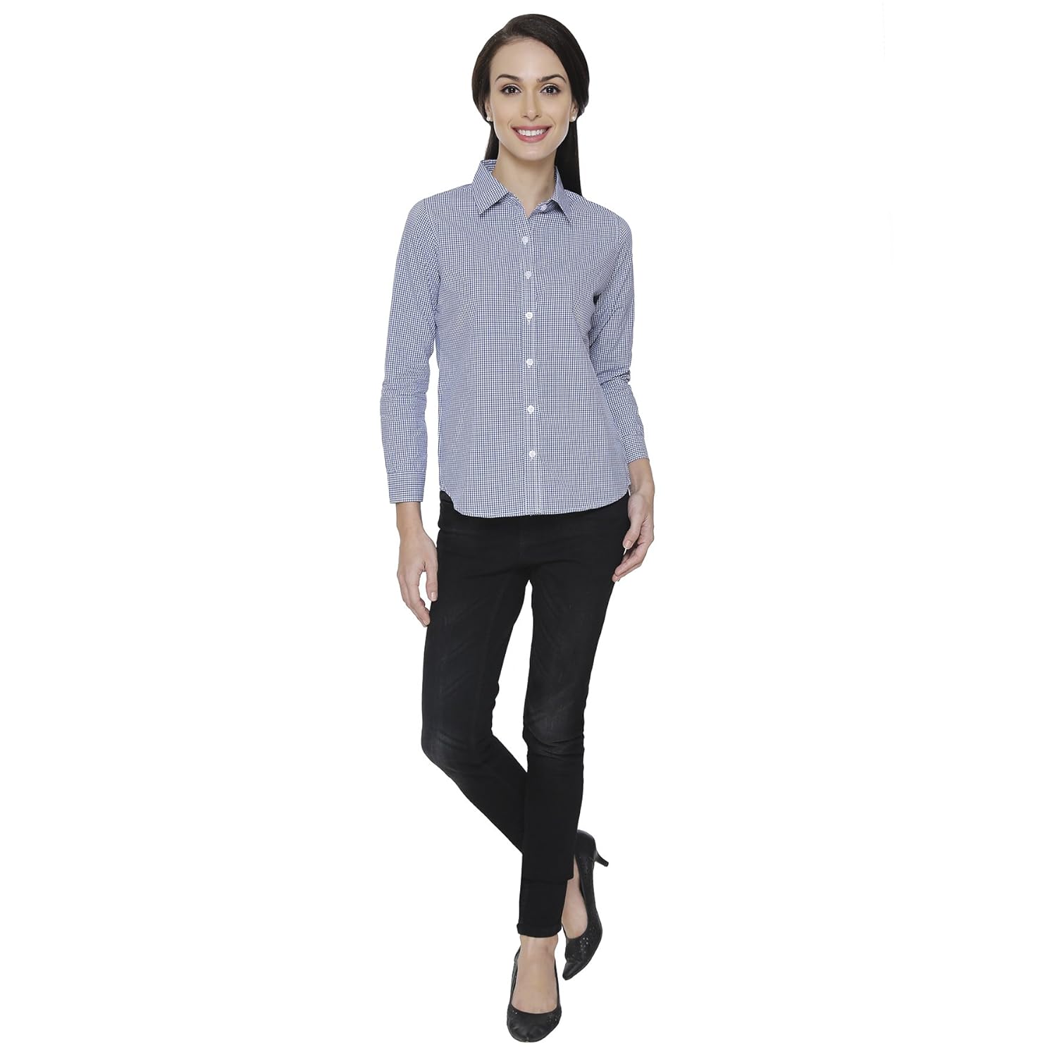 the cotton company women's checkered shirt - white & blue