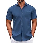 COOFANDY Mens Short Sleeve Casual Button Down Shirts Summer Untucked Dress Shirts with Pocket