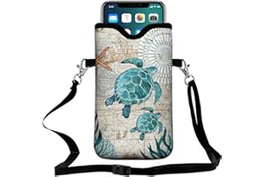 ZELANO Phone Sleeve for Men Women Neoprene Phone Bag Phone Pouch Case with Crossbody Strap/Neck Lanyard for iPhone 15/14 pro max, Android(Sea Turtle Printed)