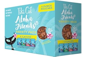 TIKI PETS Tiki Cat Aloha Friends Variety Pack, Seafood Flavors with Pumpkin, Wet, High-Protein & High-Moisture Cat Food, For All Life Stages, 3 oz. Pouch (Case of 12)
