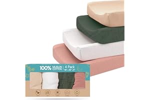 CrimsonMark 100% Muslin Changing Pad Cover Pack of 4-32x16 Ultra Soft 120GSM Baby Changing Pad Covers for Girls and Boys - Easy wash Diaper Changing pad Cover with Low Shrinkage
