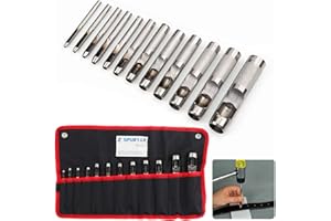 Spurtar 12 PCS Steel Hollow Leather Punch Set 1/8''-3/4''(3-19mm) Heavy Duty Round Hole Punch Set Leather Hole Tool for Watch Cloth Belt Gaskets w/Storage Bag