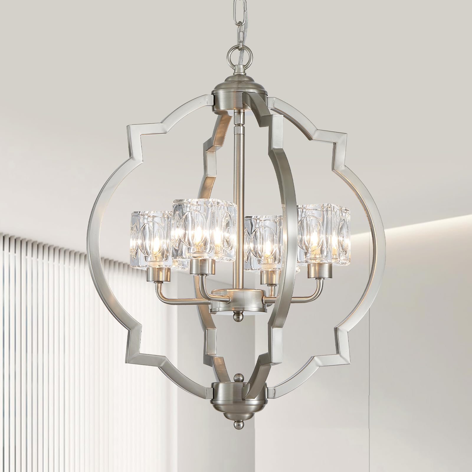 Photo 1 of Majhoiw Brushed Nickel Chandelier Large 4-Light Modern Farmhouse Pendant Lighting Fixtures for Dining Room Living Room Bedroom Kitchen Island Home Office