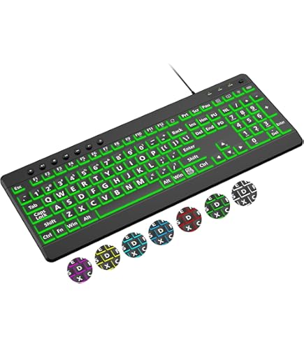 Atelus Teclado Retroiluminado Con Impresión Grande, Teclado USB Con Cable Para Computadora, Teclado De Tamaño Completo Con LED Iluminado Arco Iris