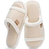 GOEWY Fuzzy Open-Toe Women's Slippers,Suede Slippers Indoor Outdoor with Cozy Memory Foam Non-Slip Ladies House Shoes Sandals Gifts for Women Her Mom Bridesmaid