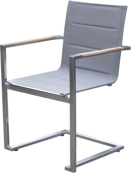 Amazon De Outflexx Moderner Stapelstuhl In Silber Aus Rostfreiem Edelstahl Textilbespannung Armlehnen Aus Hochwertigem Teakholz Ca 55 X 57 X 89 Cm Gartenstuhl Gepolstert Stapelbar Wetterfest