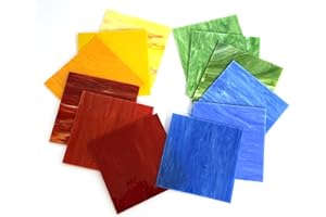 GONGWANTON Stained Glass Sheets, 6 x 6 Inches, Set of 12, Cathedral Art Glass for Suncatchers, Crafts, DIY Decor (Mix Color 4 Red, Green, Blue Orange)