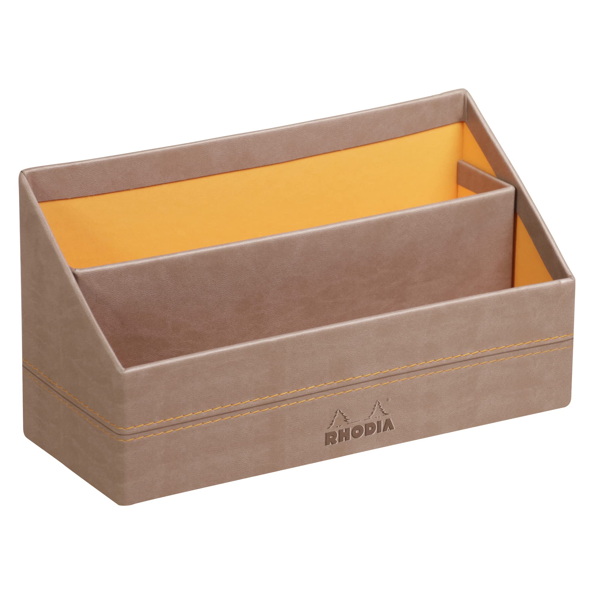 RHODIA 318844C - Taupe Mail Holder - 25x10x14 cm - Orange Saddle Stitching - Faux Leather Exterior - Rhodiarama Home Office Collection - Office Organization & Designer Storage