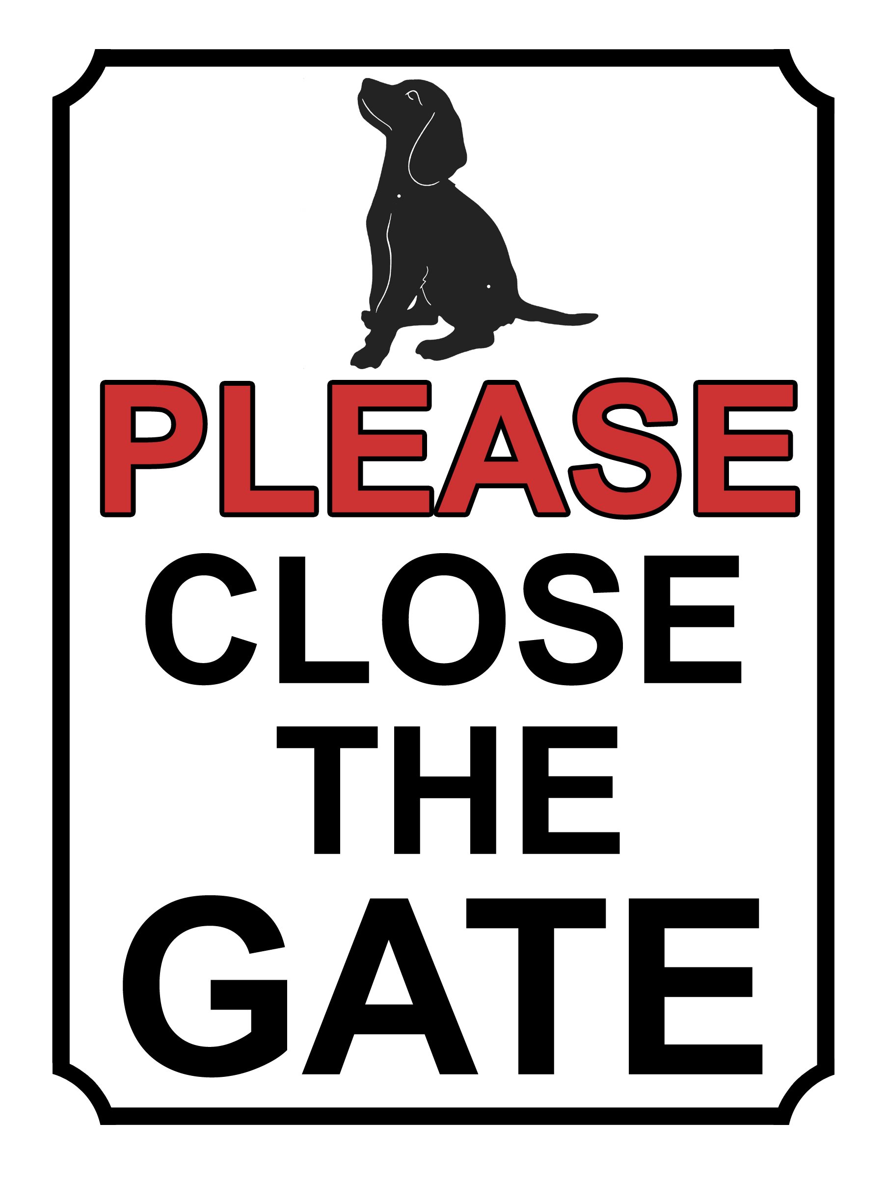 PLEASE CLOSE THE GATE DOG THEME METAL SIGN 267MM X 200MM (50H1L) LARGE 10" X 8"