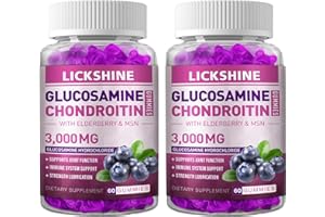 LICKSHINE 2 Packs 3000MG Glucosamine Chondroitin Gummies with MSM & Elderberry - Extra Strength Joint Health, Flexibility, Antioxidant Immune Support Supplement Gummy for Adults, Men & Women