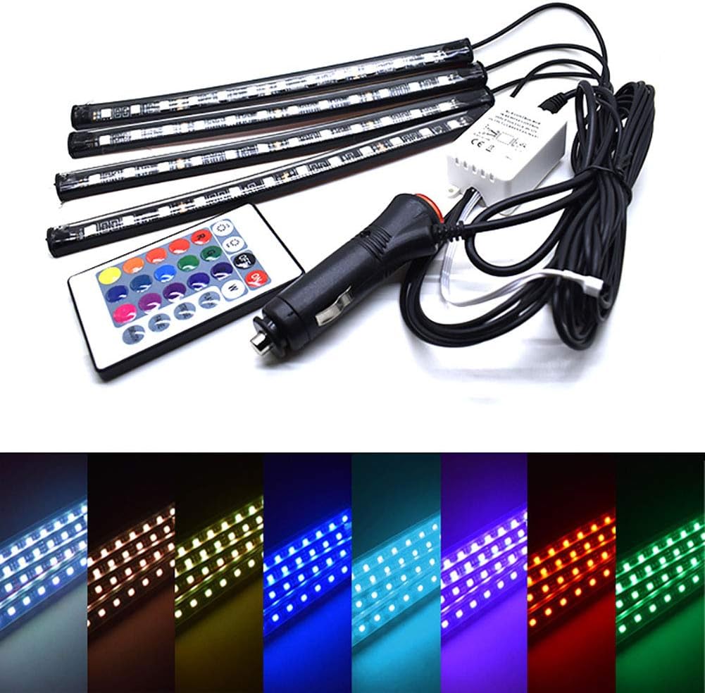 FJW Car LED Strip Lights 48 LEDs 12V RGB Car LED Footwell Interior Lights Car Atmosphere Neon Lights Kit With Wireless Remote Control