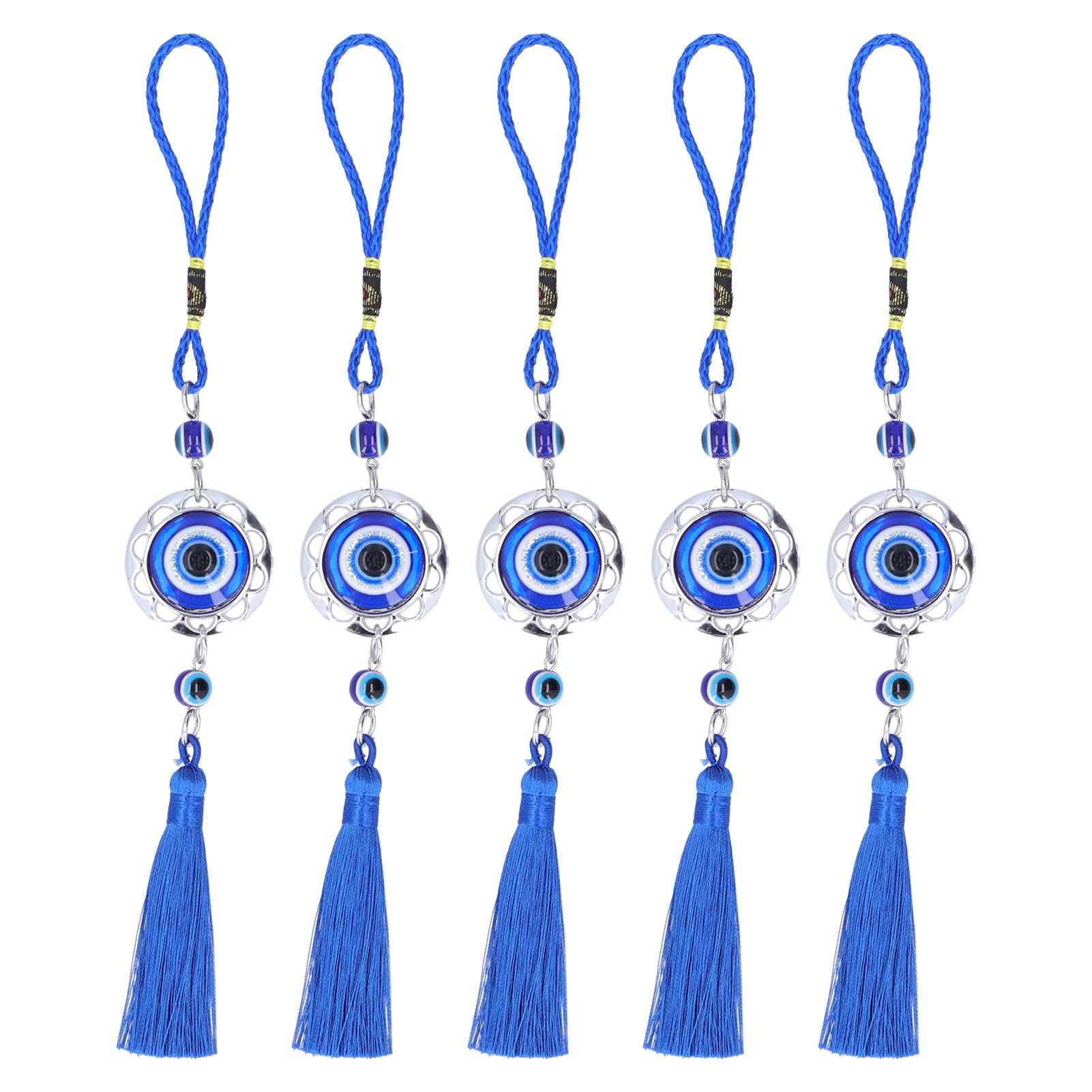 Evil Eye Charm, 5 Pcs Decorative Evil Eyes Charm with Tassel Blue Evil Eyes Blessing Charm Turkish Evil Eyes Wall Hanging Amulet Evil Eye Car Hanging Ornament for Car Housewarming,26.5cm(Round)