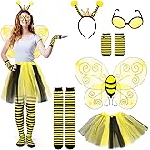 Bee Costume Accessories Set - Cute Bumble Bee Halloween Costumes for Kids and Adults Women, Durable Honey Bees Wings Antenna Headband Tutu Skirt for Halloween Party Parade Cosplay, 6 Pcs