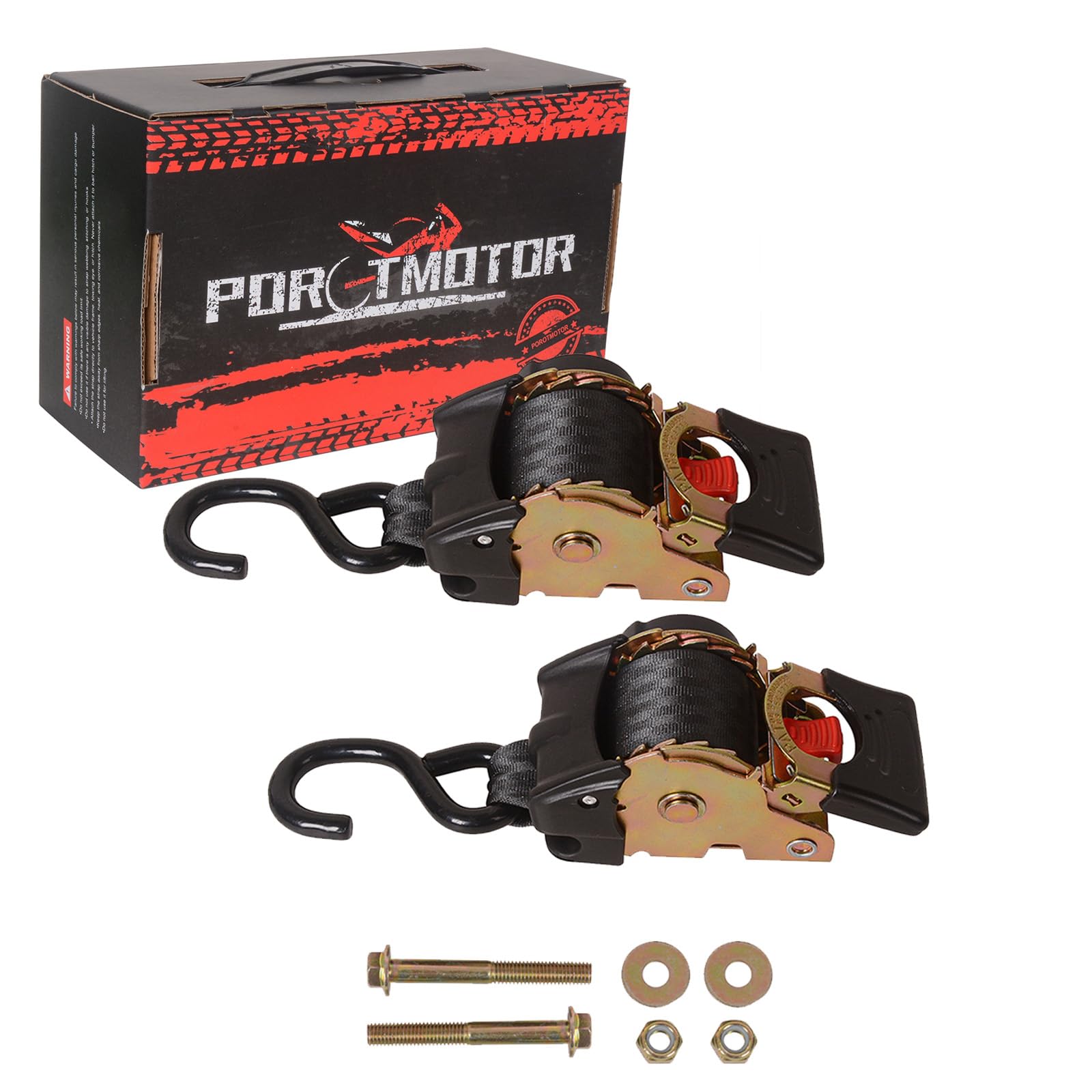 Photo 1 of Porotmotor 2 Pack Bolt-On Retractable Ratchet Straps (2" x9'), 3000LBS Break Strength Ratchet Tie Down Straps Heavy Duty Auto Retracting Ratchet Straps for Motorcycle, Trailers, Boats, ATVs, UTVs