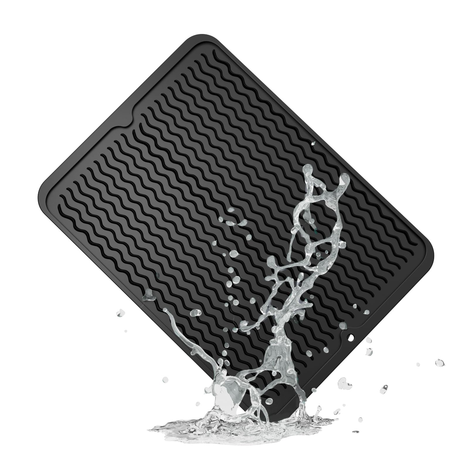 ZLR Silicone Dish Drying Mat Easy Clean Heat Resistant Hot Pot Holder Trivet Dark Black Large 15.8 inches X 12 inches