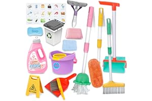 Detachable Kids Cleaning Toy Set - Broom, Mop, Dustpan, Brush, Rag Play, Housekeeping Kit, STEM Really Clean Toys Educational