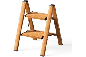 PLEDDANIO 2 Step Ladder, Step Stool Folding Step Stools for Adults Foldable Step Ladders W/Wide Pedal,330 lbs Capacity Sturdy Aluminum Portable Home Kitchen Step Stool Library Wooden Ladder