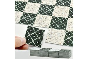 iLAND Dollhouse Flooring on 1/12 Scale 1/6 Scale, Miniature Dollhouse Accessories, 60pcs Double-Sided Dollhouse Floor Tiles (