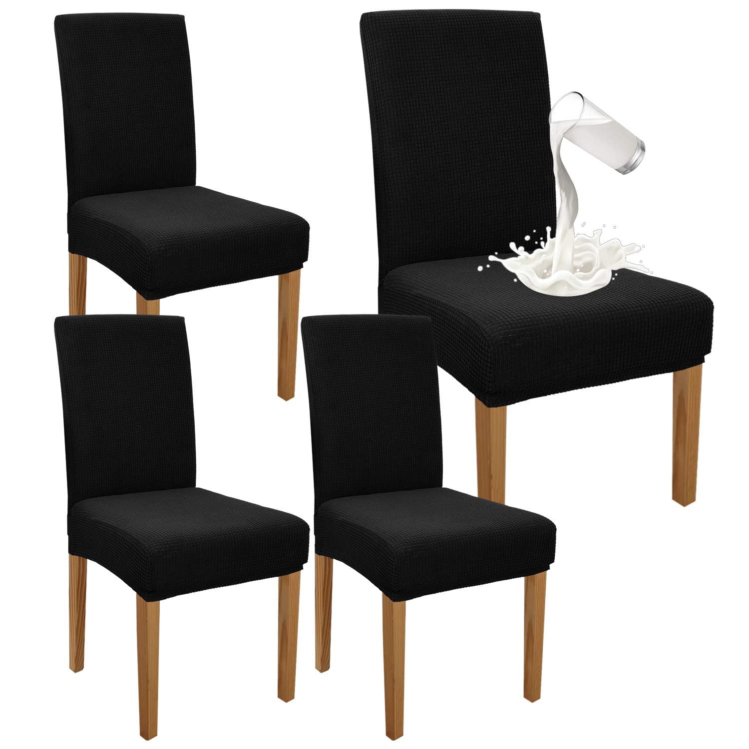 Granbest Premium Waterproof Dining Chair Covers Set of 4, Stretch High Back Chair Slipcovers for Dining Room, Washable Removable Chair Protector for Banquet, Kitchen, Party, Hotel (Black, Pack of 4)
