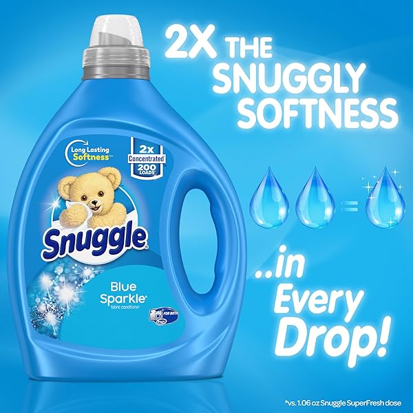 SNUGGLE FABRIC SOFTENER LIQUID, ULTRA CONCENTRATED, 80 OZ, 200 MEDIUM LOADS, BLUE SPARKLE FABRIC CONDITIONER, LONG-LASTING FRESH SCENT, SOFTENS, REDUCES STATIC & FIGHTS WRINKLES, HELPS PROTECT COLOR