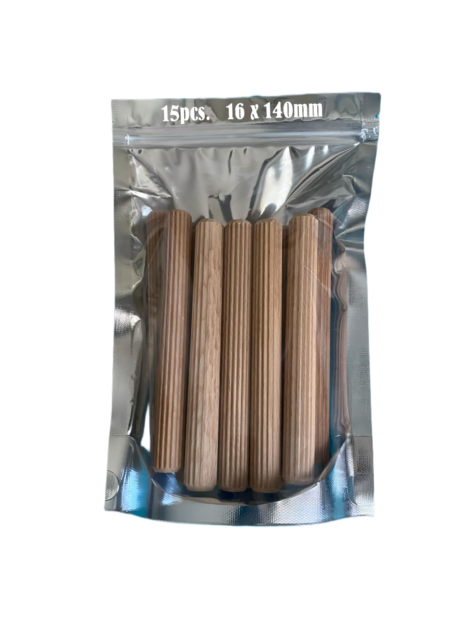 Pack of 15 Beech Wood Dowels 16 x 140 mm Beech Sticks Ribbed Wooden Hardwood Pins with Ribbed Pin Wooden Pins for Furniture and Crafts Projects