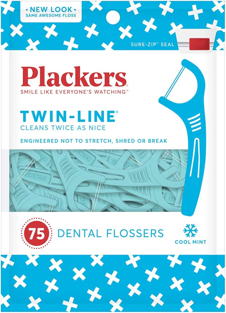 Plackers Twin Line Flossers, 75 Count, Blue, 75 count (Pack of 1)